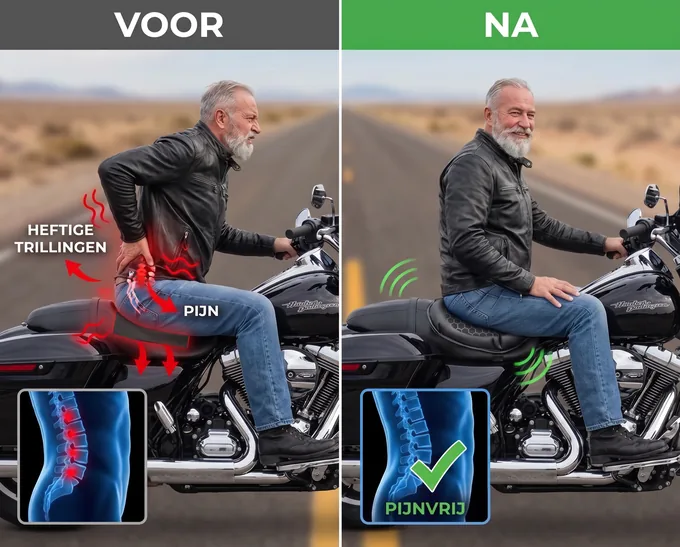 Voor / na: trillingen en pijn in de onderrug tegenover een pijnvrije houding met SelleZen